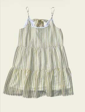 Blu Pepper Striped Swiss Dot Tiered Babydoll Mini Dress with Back Tie